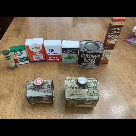 Other - 9 Vtg Spice Tin Cans, Ideal, Durkee, Hershey, McCormick, Ann Page, 70's-80's​
